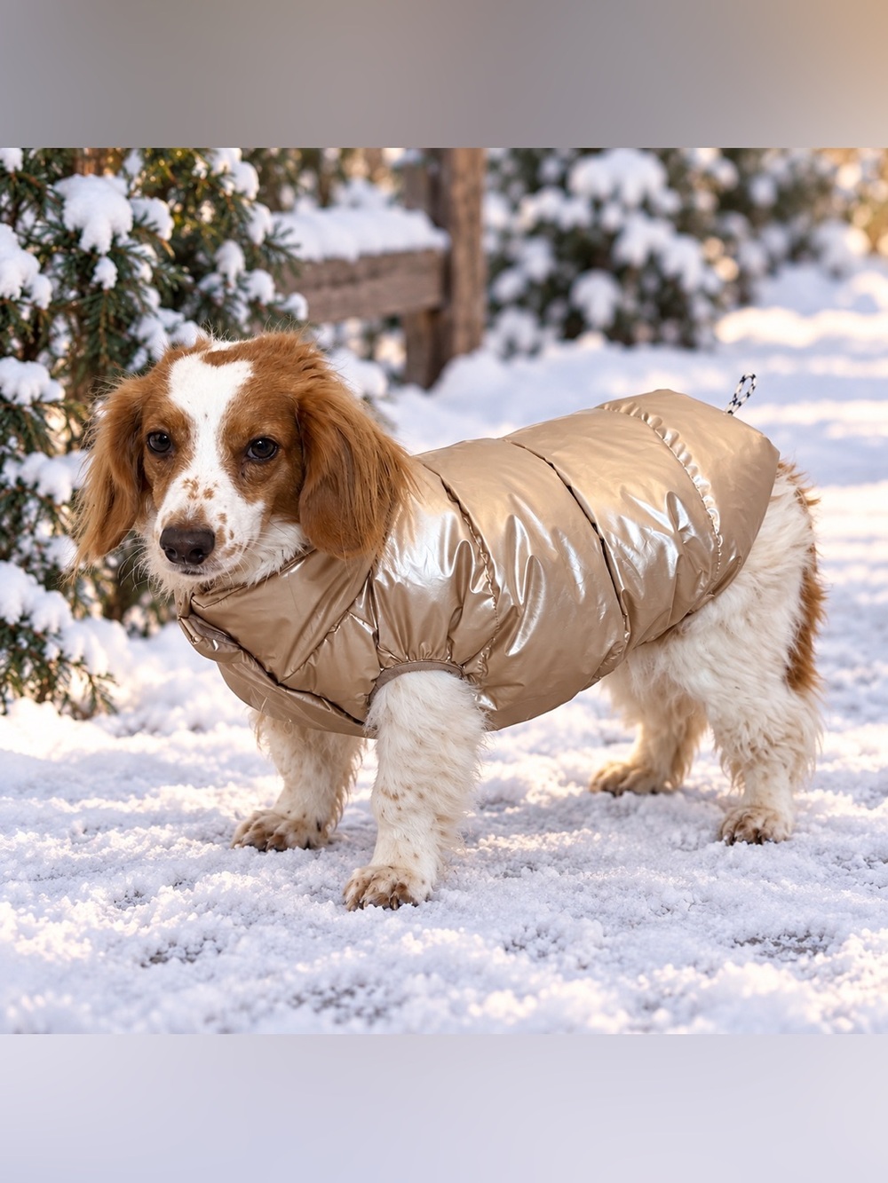 Oodles Metallic Gold Puffer Dog Jacket Size Medium Quilted Fall Winter Coat